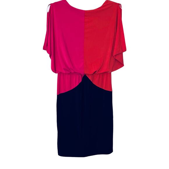 ENFOCUS STUDIO MIDI BLOUSON DRESS, WOMENS, 8, NAVY BLUE ORANGE PINK, TIE WAIST - Picture 4 of 8